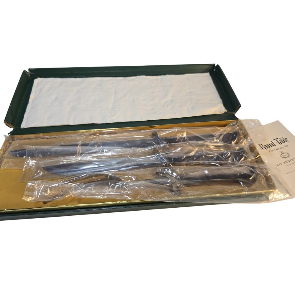1847 Rogers Bros Miracl-Edge Carving Set Blades by Case 3 Pc w/ Box Vintage